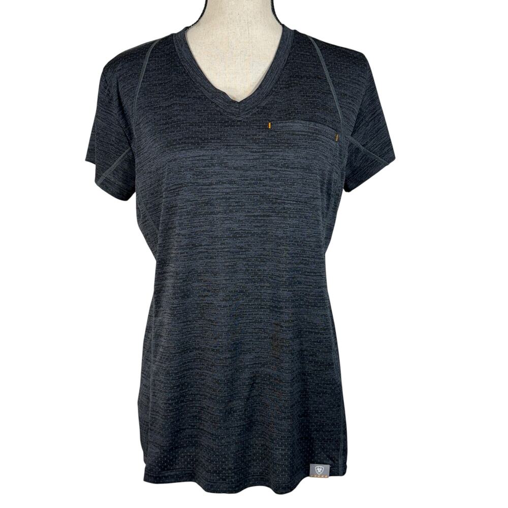 Ariat Rebar Small Revolt T-Shirt Top Short Sleeve V-Neck Stretch Pocket Womens